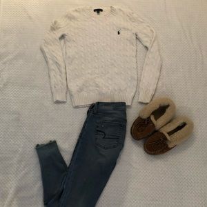 White Cable Knit Polo Sweater